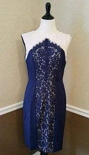 NEW Donna Morgan ModCloth Blue and Ivory Lace Front Sleeveless Sheath Dress 8