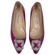 Manolo Blahnik Hangisi Pointed Toe Patent Leather Flats pink Size 38