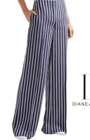 Diane Von Furstenburg Blue Striped Twill Wide-leg Pants