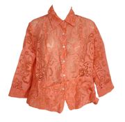 Vintage 90s Notations Petites Salmon pink sheer paisley button down blouse 

size petite medium