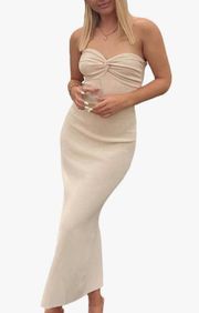 NWT Strapless Twist Front Bodycon Midi Dress Size Small