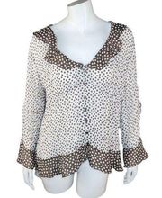 Sunny Leigh Womens XL Brown White Polka Dot Ruffle Peplum Smocked Blouse