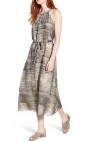 EILEEN FISHER Limestone Silk Midi Halter Print Dress