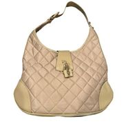 BURBERRY VINTAGE BROOKE QUILTED TAN PATENT LEATHER SHOULDER HANDBAG HOBO BAG