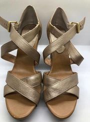 Banana Republic Womens size 10 champagne metallic open toe Wedge