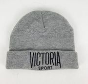 Sport Beanie Hat One Size Gray Black Logo Knit Cap