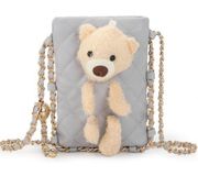 Montana West Crossbody Purse Gray Small Teddy Bear Quilted Bag Chain Strap SM3