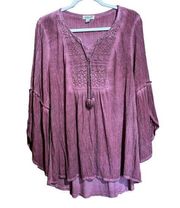 One World Tunic Top Womens XL Multicolor Boho Gauze Lagenlook Flounce Blouse