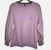 DAZY Womens Crew Neck Pullover Comfy Floral Sweatshirt Purple L