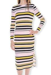 Noisy May Pink Striped Long Sleeve Midi Dress Med