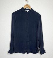 Vince Womens Navy Silk Blouse Medium M Long Sleeves Button Front