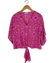 the Label Anthropologie Tie Front Floral Pink Top Women’s Size Medium
