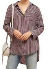 Maeve Anthropologie Adelaide Navy Blue Red Striped Poplin Button Up Shirt Small