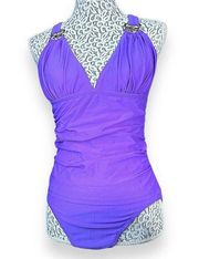 Purple One Piece Swimsuit Bodysuit Nylon /  Spandex/ Polyester Sz Med