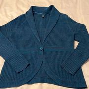 Apt9 szXL bluish/turquoise shawl collar 1 button ribbed knit cardigan EUC