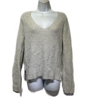 paige 2568774-2481 lambswool cashmere Grey v neck knit pullover sweater Size S