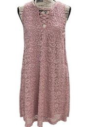 Liberty Love Womens Medium Dress Mini Lace stretch blush pink bodycon sleeveless