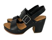 Korks Kork-Ease Black Leather San Carlos Chunky Heeled Sandals Size 8