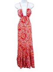 NEW Nicole Miller Fearless Floral Silk Floral Cutout Tiered Maxi Dress Large