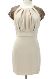 NEW Line & Dot Womens M Sequin Raglan Dress Creamy Pearl Gold Stretch