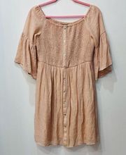 earthbound boho bell sleeve off shoulder blush pink dress size XL