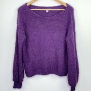 BAR III Textured Bishop Sleeve Pullover Sweater Purple Women's Size Medium M