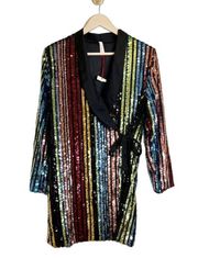NWT RAGA Charlize Rainbow Multicolor Sequin Blazer Wrap Mini Dress Small
