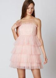 NEW Cotton Candy LA Blush Strapless Tiered Tulle Mini Dress Size Medium