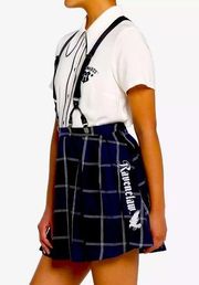 Harry Potter Ravenclaw Plaid Pleated Navy/Silver Suspender Skirt Hogwarts XL NEW