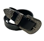 Leather Belt Western Vintage Ladies Boho silver buckle 26”-32” small