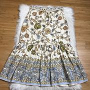 1960 Midi Skirt Womens Medium Floral Linen Belted Cottagecore