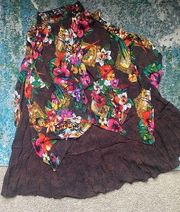 Vintage Carole Little layered jungle print floral full maxi skirt, size 6