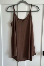 Zenana Women's Size M Spaghetti Strap Long Tank Solid Brown Flowy Casual Basic