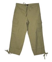 Theory Women’s Linen Blend Cargo Pants Tan Cropped Length Drawstring Hems