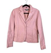 XOXO Women's Pink Notched Collar Zipper Snap Long Sleeves Leather Jacket Medium