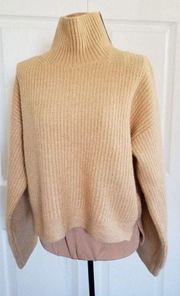 Topshop Funnel Neck High-Lo Crop Long Sleeve Sweater Camel Tan Womens Size S