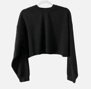 WeWoreWhat Cropped Fleece Knit Black CrewNeck Sweatshirt S Small NWT