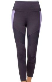 Womens Tangerine Ribbed Activewear Charcoal & Purple Leggings - Sz L