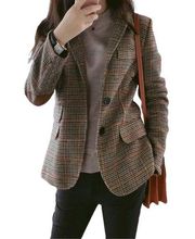 New Houndstooth Single Breasted Boyfriend Blazer Patch Elbow 2x