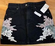 Black Denim skirt with floral detail! 