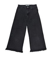 Flying Monkey High Rise Wide Leg Crop Jeans Cropped Black Raw Hem Denim Ripped