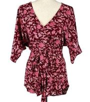 Indah Womens Sunday Playsuit Romper XS Yogya Red Pink Floral Belted