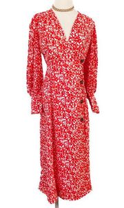 GANNI Abstract Floral Print Crepe Wrap Midi Dress size 36/US S/4