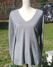 NY&CO Silver Glitter Stripe V-Neck Lightweight Sweater