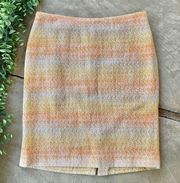Talbots Tweed Ombre Cotton Blend Pencil Skirt Orange Yellow Ivory Size Petite 8