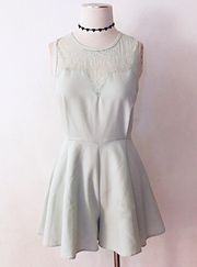 Lace Sheer Neckline Flared Romper 