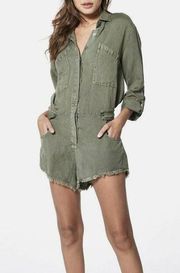 YFB Young Fabulous & Broke Womens River Raw Edge Linen Romper Green Size Small