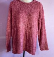 Denim& Co. Raspberry Fuzzy long Sleeve Crew Neck Sweater Size Medium