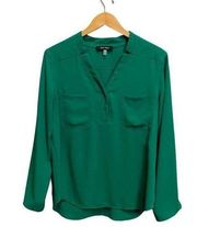 NINE WEST GREEN Button Up Women's Medium Shirt Gold Button Tunic Casual Office