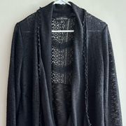 Black Crochet Cardigan, Women’s Black Sweater, Size Medium